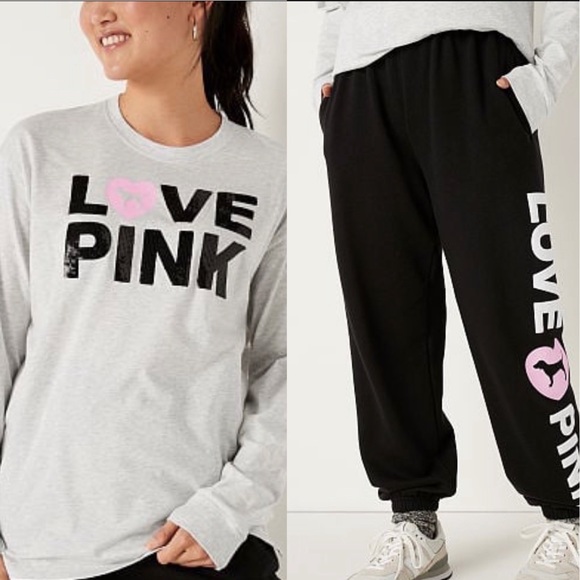VS Pink 3 Piece Pink Originals Campus Pants & Shirt & Hoodie READ DESCRIPTION - Picture 2 of 6
